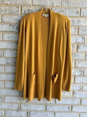 ORVIS Long Sleeve Mustard Yellow Wool Blend Open Front Cardigan Sweater Size M.